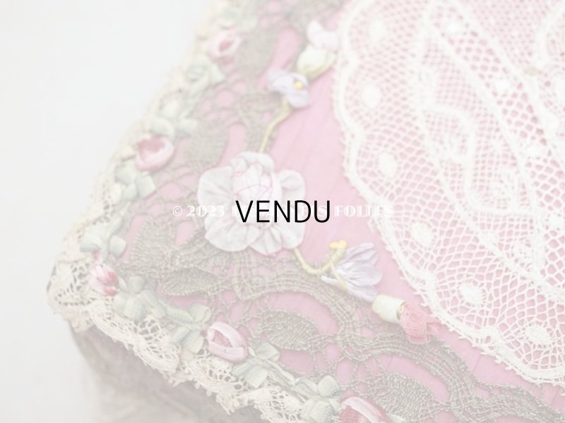 画像6: アンティーク シルク製 ロココモチーフ＆レース&ロココトリム カルトナージュボックス 