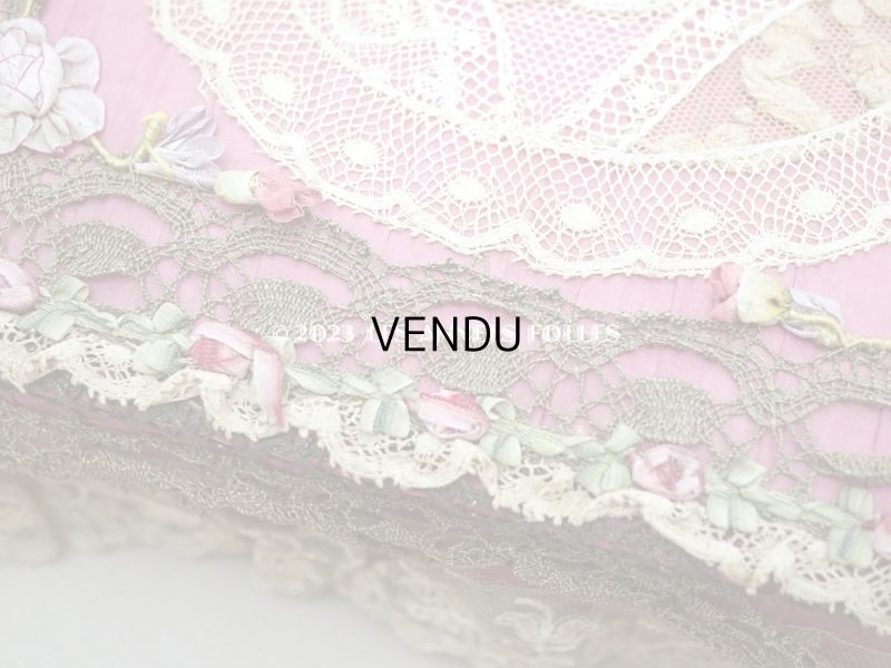 画像9: アンティーク シルク製 ロココモチーフ＆レース&ロココトリム カルトナージュボックス 