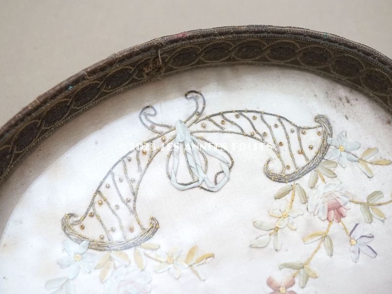 画像3: *蚤の市*アンティーク リボン刺繍のトレイ リボンワーク 小物入れ