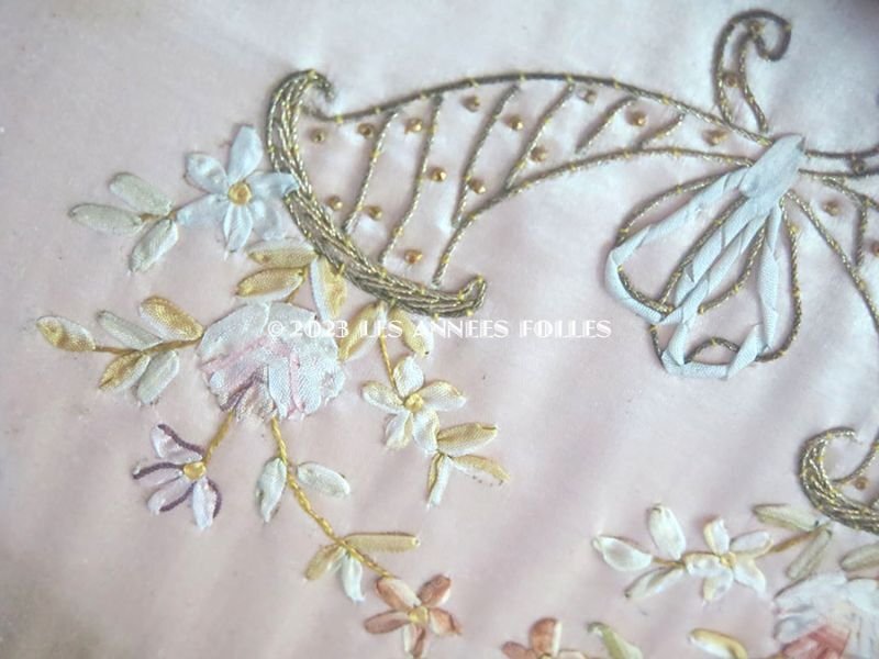 画像8: *蚤の市*アンティーク リボン刺繍のトレイ リボンワーク 小物入れ