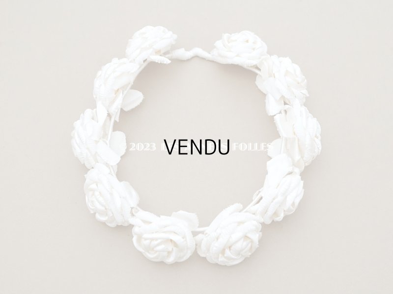 画像3: アンティーク シルクサテン 薔薇の布花のティアラ 花冠 オフホワイト