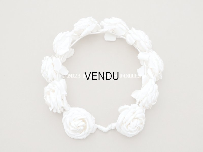 画像4: アンティーク シルクサテン 薔薇の布花のティアラ 花冠 オフホワイト