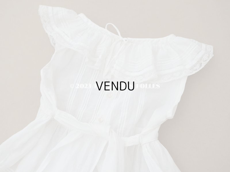 画像12: 1900年頃 アンティーク ベビー用ドレス ドール用ドレス オフホワイト リノン&ヴァランシエンヌレース