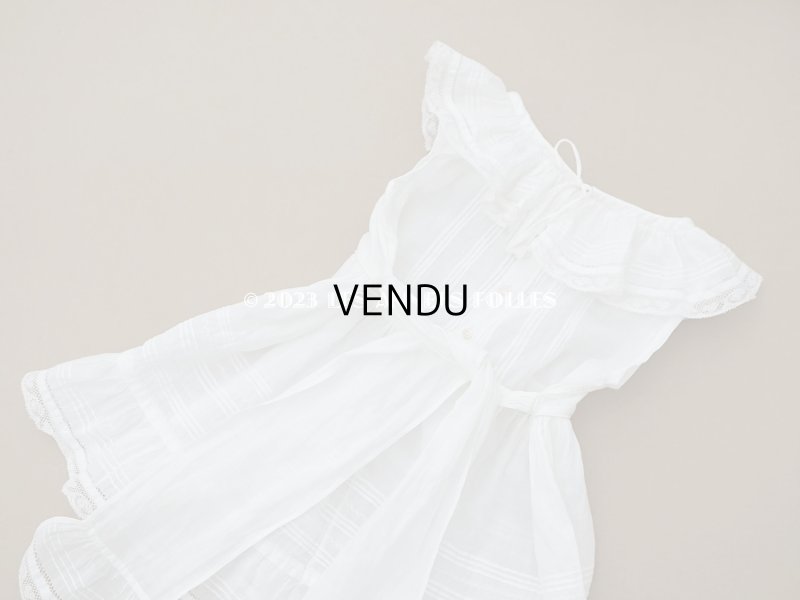 画像11: 1900年頃 アンティーク ベビー用ドレス ドール用ドレス オフホワイト リノン&ヴァランシエンヌレース