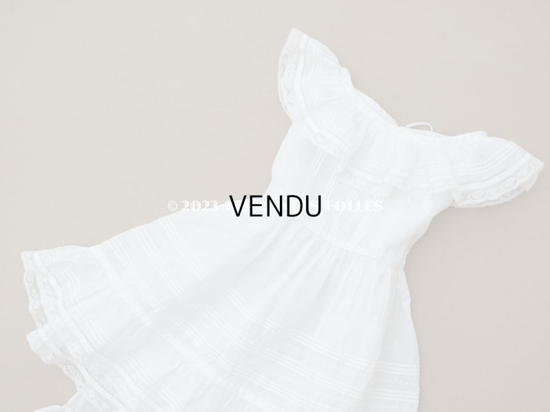 画像4: 1900年頃 アンティーク ベビー用ドレス ドール用ドレス オフホワイト リノン&ヴァランシエンヌレース