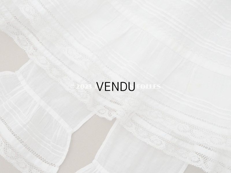 画像10: 1900年頃 アンティーク ベビー用ドレス ドール用ドレス オフホワイト リノン&ヴァランシエンヌレース