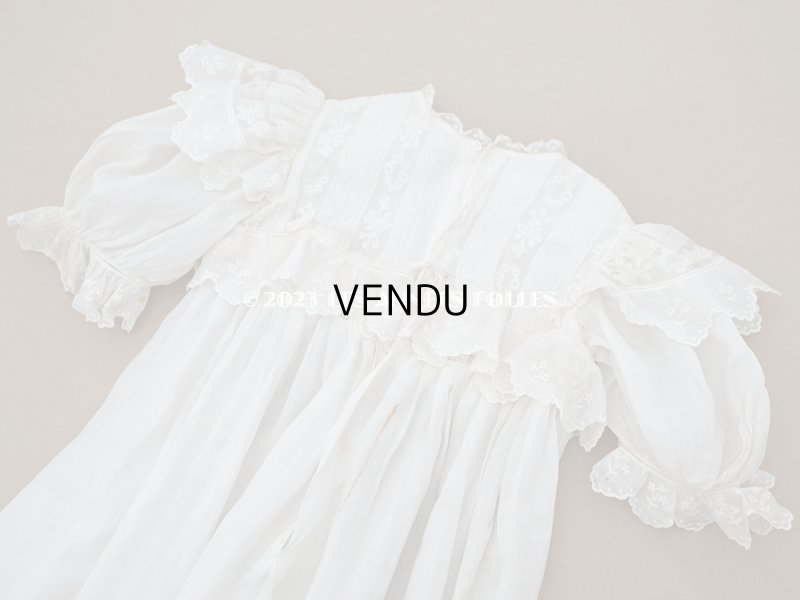 画像12: 1900年頃 アンティーク　小さな女の子のドレス ピーチピンクのリボン＆手刺繍の花模様