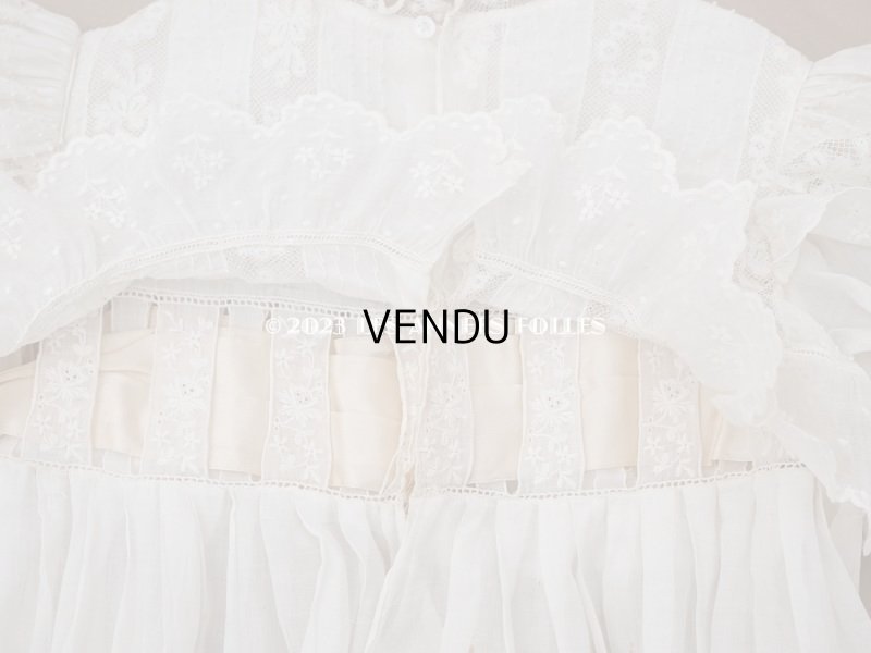 画像16: 1900年頃 アンティーク　小さな女の子のドレス ピーチピンクのリボン＆手刺繍の花模様