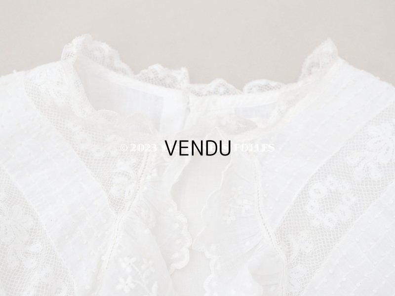 画像4: 1900年頃 アンティーク　小さな女の子のドレス ピーチピンクのリボン＆手刺繍の花模様