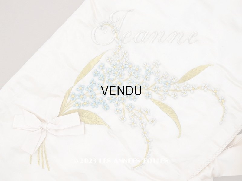 画像2: アンティーク シルク製 勿忘草のハンキーケース リボン付き ハンカチ用ポシェット JEANNE