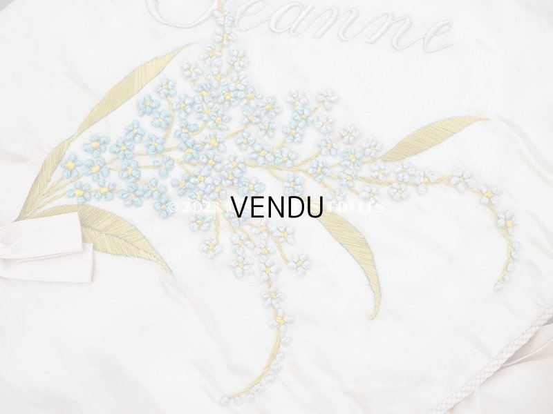 画像7: アンティーク シルク製 勿忘草のハンキーケース リボン付き ハンカチ用ポシェット JEANNE