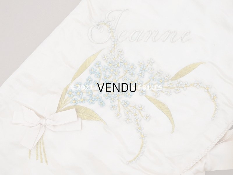 画像4: アンティーク シルク製 勿忘草のハンキーケース リボン付き ハンカチ用ポシェット JEANNE