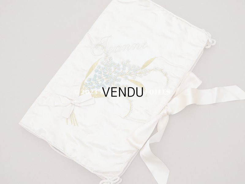 画像3: アンティーク シルク製 勿忘草のハンキーケース リボン付き ハンカチ用ポシェット JEANNE