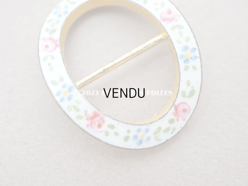 画像4: 19世紀末 アンティーク とても小さなバックル 薔薇のハンドペイント エナメル加工 