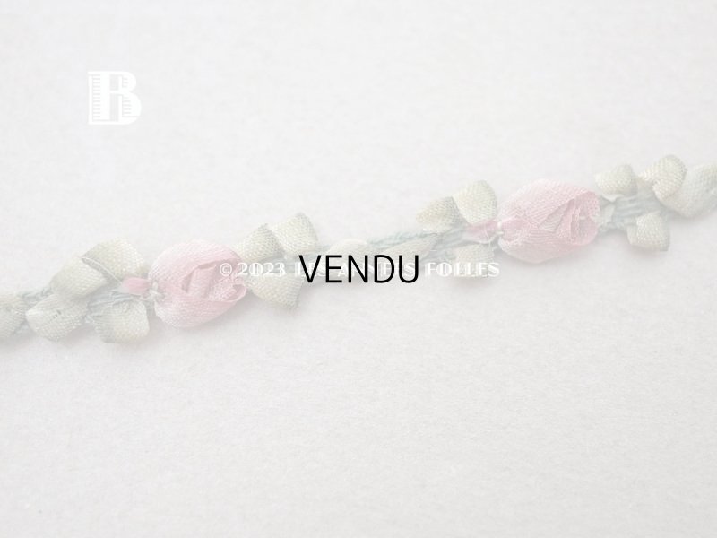 画像5: アンティーク シルク製 薔薇のロココトリム オールドローズ色 ロココリボン