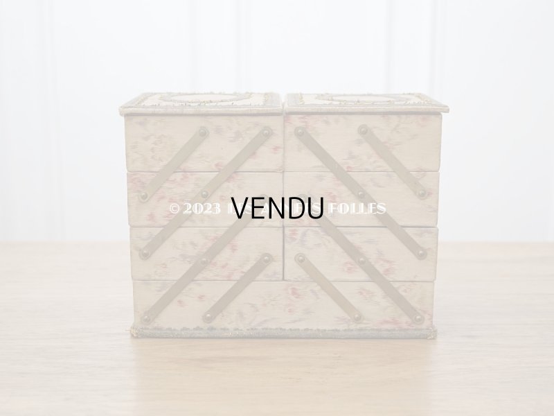 画像3: 1900年頃 アンティーク 薔薇&薄紫色のリボンのガーランド  カルトナージュボックス アコーディオン式