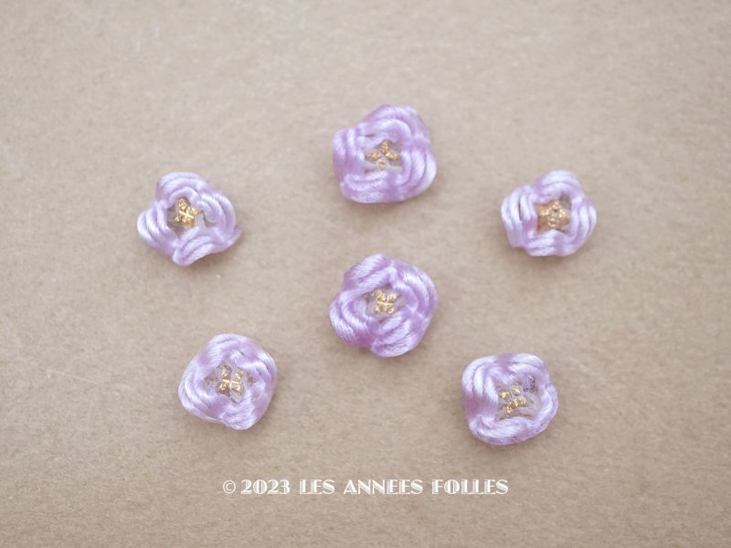 画像1: アンティーク 硝子製 花型のビーズ 紫 6ピースのセット 約9mm 