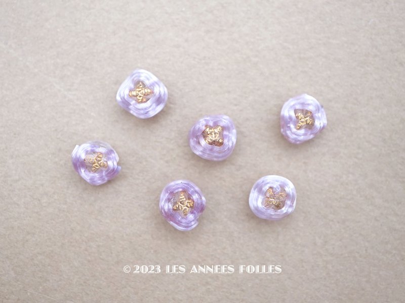 画像1: アンティーク 硝子製 花型のビーズ 紫 6ピースのセット 約7〜8mm 