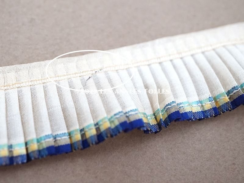 画像9: アンティーク シルク製 プリーツリボン ブルー＆イエローのライン入り 2cm幅 