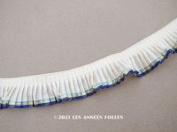 アンティーク シルク製　プリーツリボン ブルー＆イエローのライン入り 2cm幅 