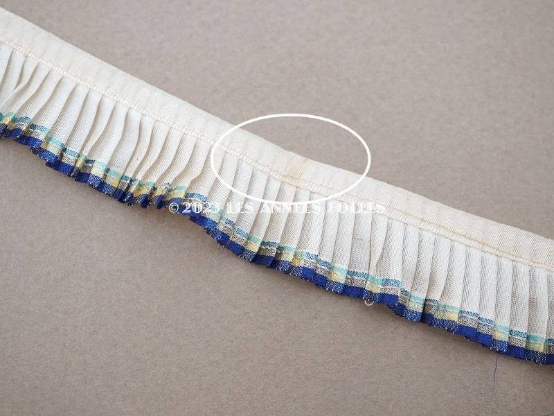 画像7: アンティーク シルク製 プリーツリボン ブルー＆イエローのライン入り 2cm幅 