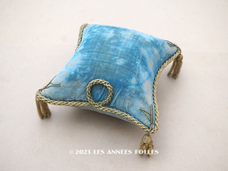 画像1: 19世紀末 アンティーク グローブ・ド・マリエのクッション ピンクッション ブルー