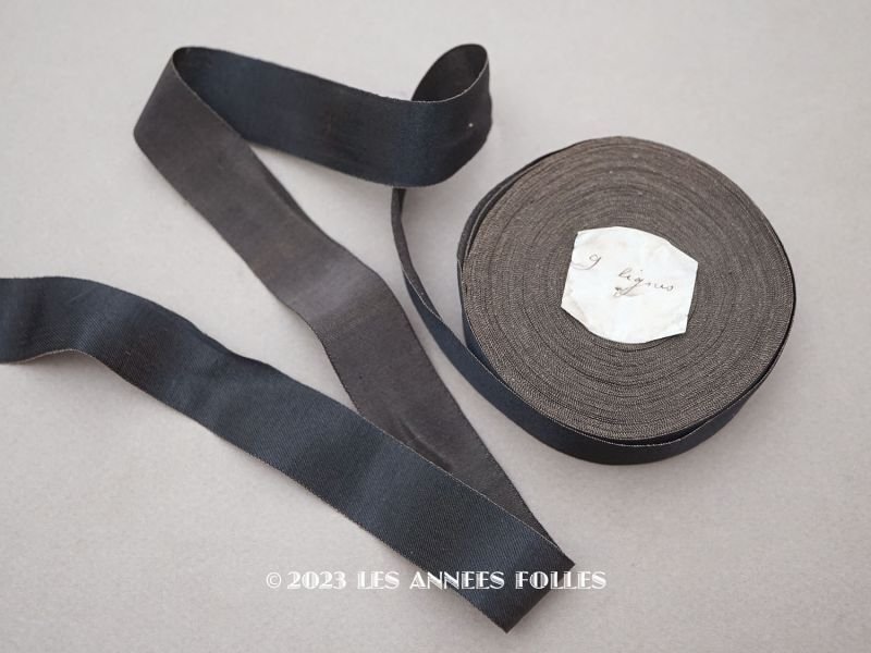 画像1: 19世紀末 アンティーク シルク製 サテンリボン ブラック＆ブラウン ダブルフェイス　幅2cm 