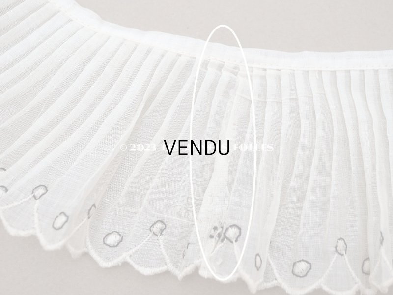 画像12: アンティーク スカラップ プリーツリボン ドット刺繍入り 7.8cm幅 コットンオーガンジー