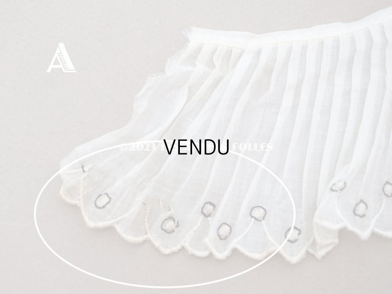 画像5: アンティーク スカラップ プリーツリボン ドット刺繍入り 7.8cm幅 コットンオーガンジー