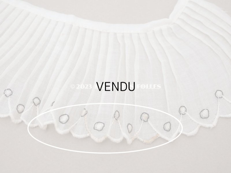 画像14: アンティーク スカラップ プリーツリボン ドット刺繍入り 7.8cm幅 コットンオーガンジー