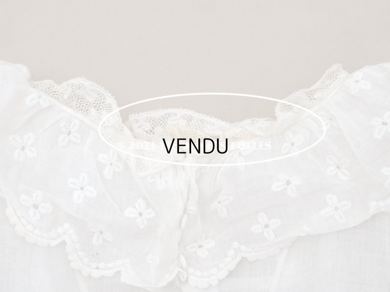 画像23: アンティーク 洗礼式のベビードレス パフスリーブ 手刺繍の花模様＆レース＆オレンジベージュのリボン