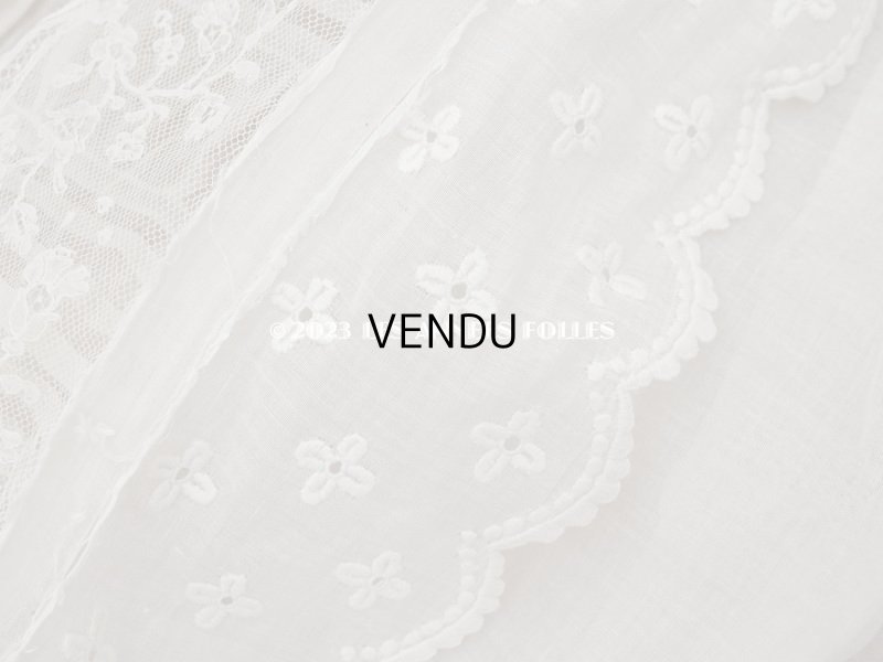 画像14: アンティーク 洗礼式のベビードレス パフスリーブ 手刺繍の花模様＆レース＆オレンジベージュのリボン