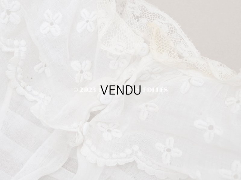 画像24: アンティーク 洗礼式のベビードレス パフスリーブ 手刺繍の花模様＆レース＆オレンジベージュのリボン