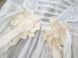 画像7: アンティーク 洗礼式のベビードレス パフスリーブ 手刺繍の花模様＆レース＆オレンジベージュのリボン