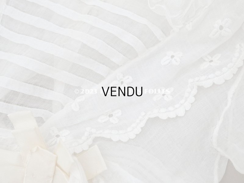 画像6: アンティーク 洗礼式のベビードレス パフスリーブ 手刺繍の花模様＆レース＆オレンジベージュのリボン