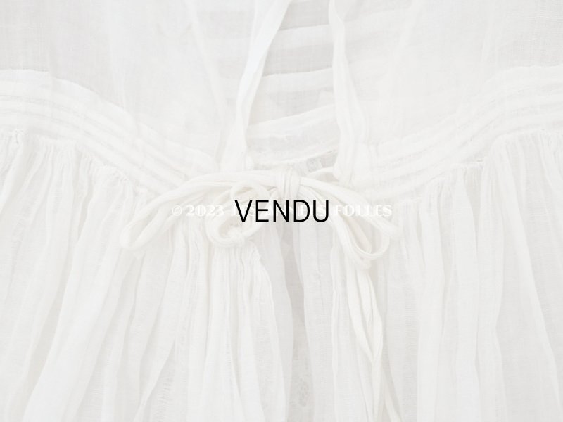 画像25: アンティーク 洗礼式のベビードレス パフスリーブ 手刺繍の花模様＆レース＆オレンジベージュのリボン