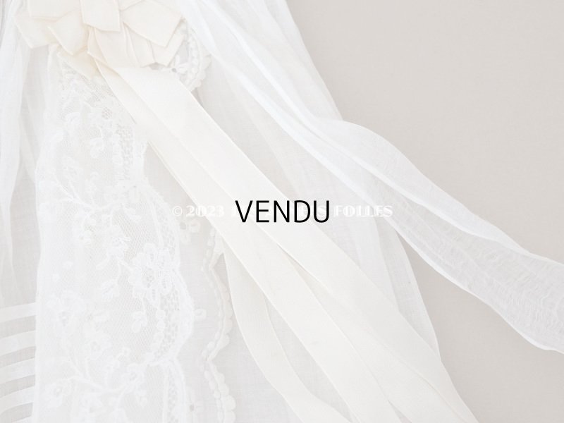 画像12: アンティーク 洗礼式のベビードレス パフスリーブ 手刺繍の花模様＆レース＆オレンジベージュのリボン