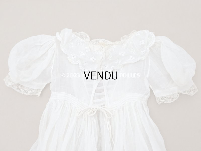 画像22: アンティーク 洗礼式のベビードレス パフスリーブ 手刺繍の花模様＆レース＆オレンジベージュのリボン