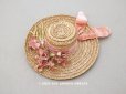 画像1: アンティーク ドール用 ストローハット ピンクの菫の布花 (1)