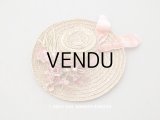 アンティーク ドール用 ストローハット ピンクの菫の布花