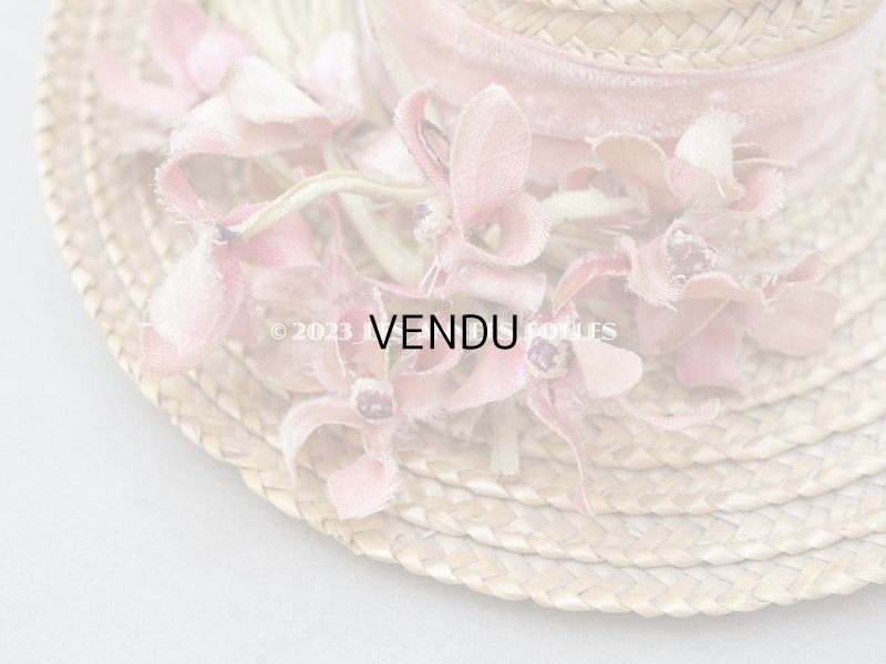 画像4: アンティーク ドール用 ストローハット ピンクの菫の布花