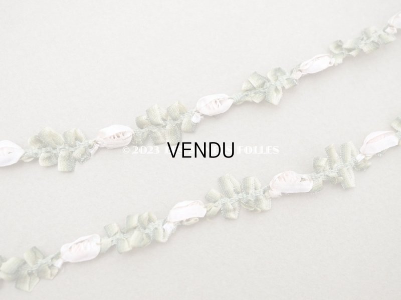 画像2: 未使用 アンティーク シルク製 薔薇のロココトリム パウダーピンク ロココリボン 