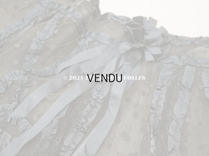 画像3: 1900年頃 アンティーク  53cm幅  ドレスの裾 ドットのチュール＆シルクサテンリボン　黒＆ブラウン  約320cm  