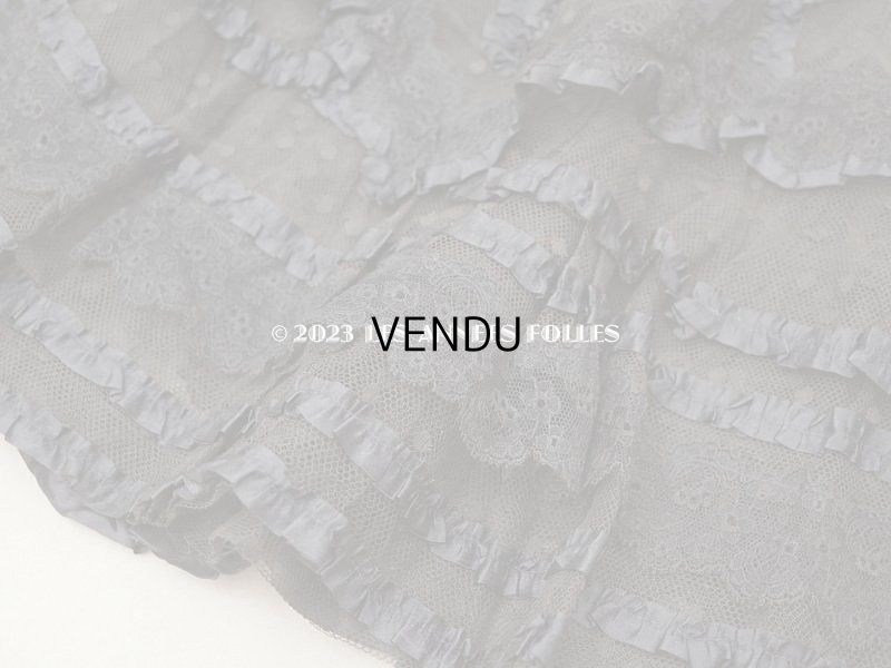 画像10: 1900年頃 アンティーク  53cm幅  ドレスの裾 ドットのチュール＆シルクサテンリボン　黒＆ブラウン  約320cm  