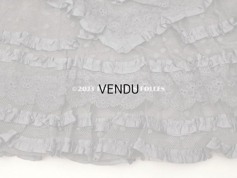 画像7: 1900年頃 アンティーク  53cm幅  ドレスの裾 ドットのチュール＆シルクサテンリボン　黒＆ブラウン  約320cm  