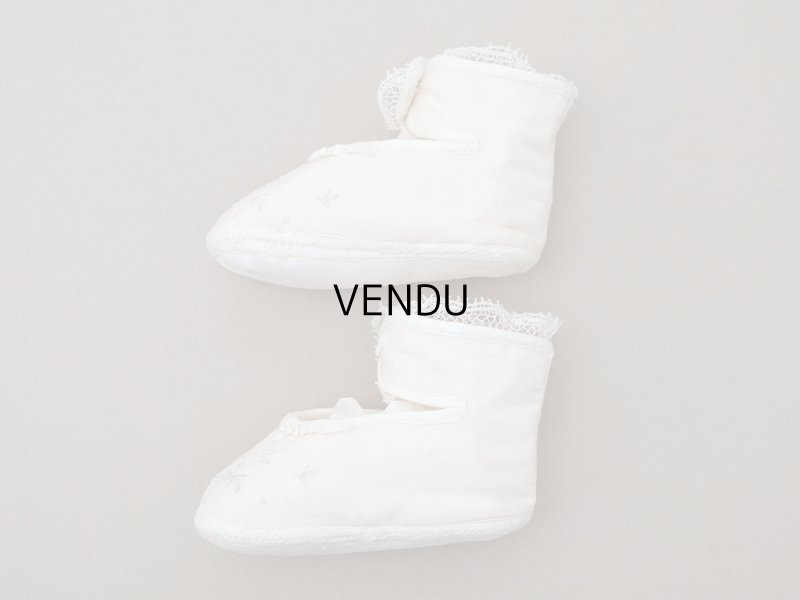 画像4: アンティーク ベビーシューズ エクリュ リボン柄の手刺繍入り 