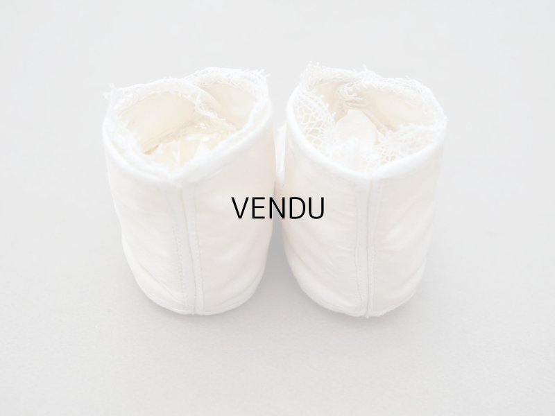 画像6: アンティーク ベビーシューズ エクリュ リボン柄の手刺繍入り 