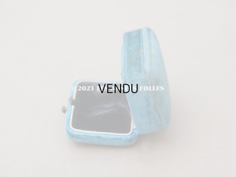 画像7: 19世紀 アンティーク ブルーのベルベットのジュエリーボックス ピアス用