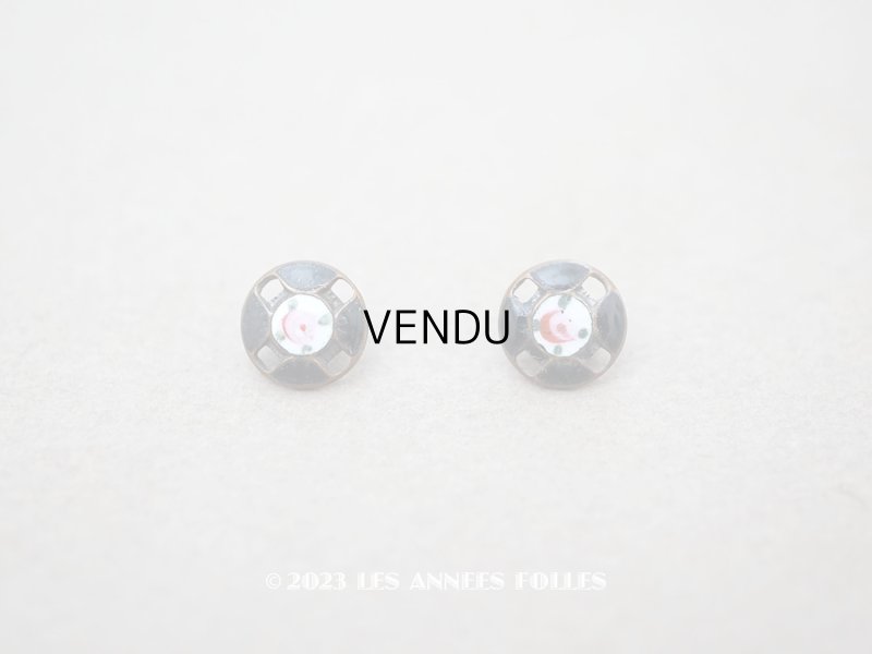 画像1: アンティーク ドール用 極小 エナメル ボタン 薔薇 ハンドペイント 8mm