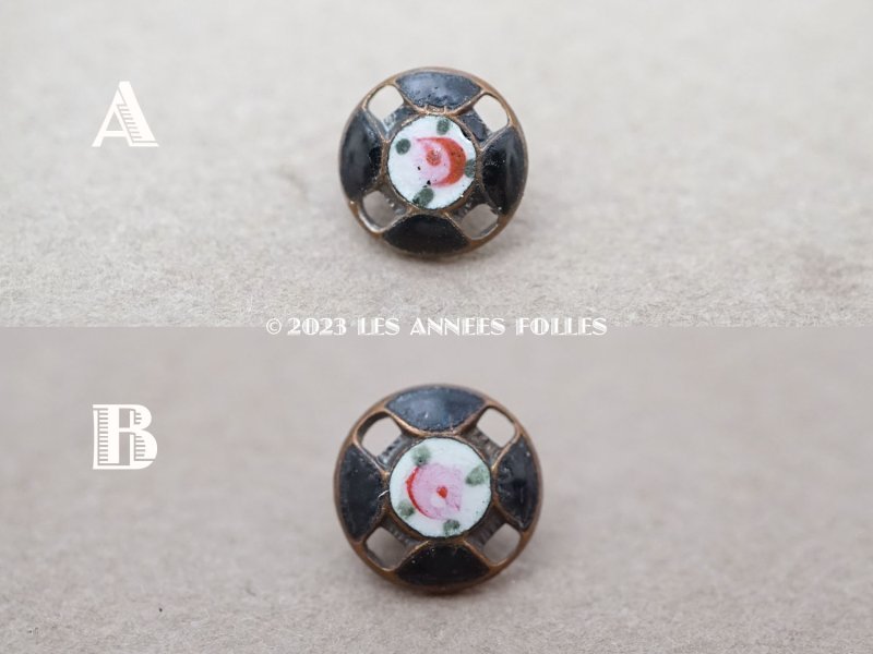 画像2: アンティーク ドール用 極小 エナメル ボタン 薔薇 ハンドペイント 8mm